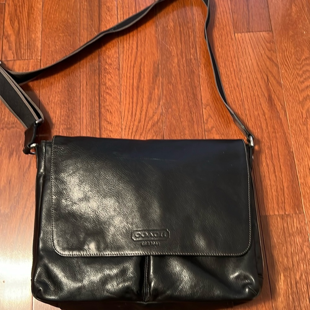 Coach black leather messenger bag